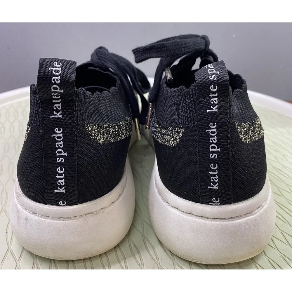 Kate Spade New York Womens‎ Black/Gold/Silver Knit Sneakers Sky Tennis Shoes 10B